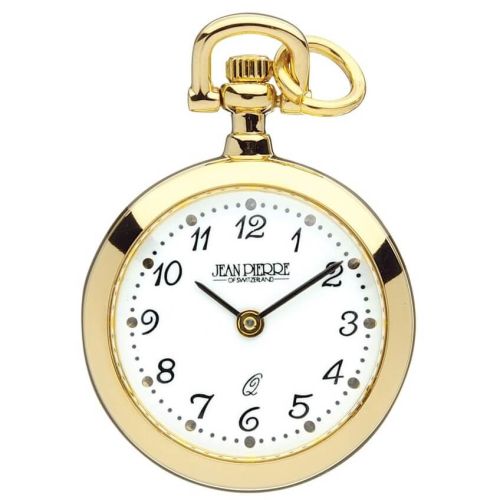 Gold Toned Open Face Quartz Pendant Watch With Arabic Numerals