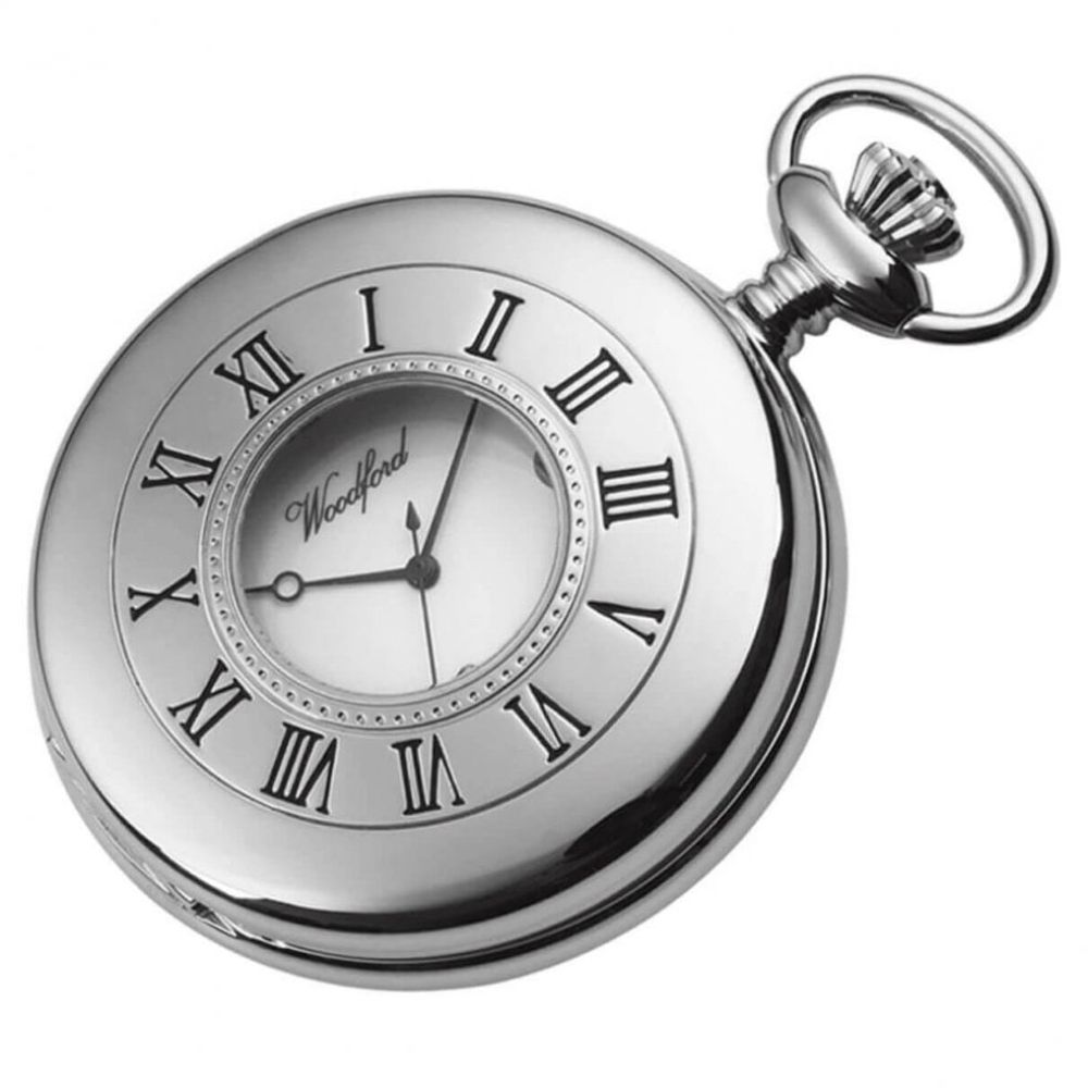 Half Hunter Chrome Plated 17 Jewel Mechanical Pocket Watch