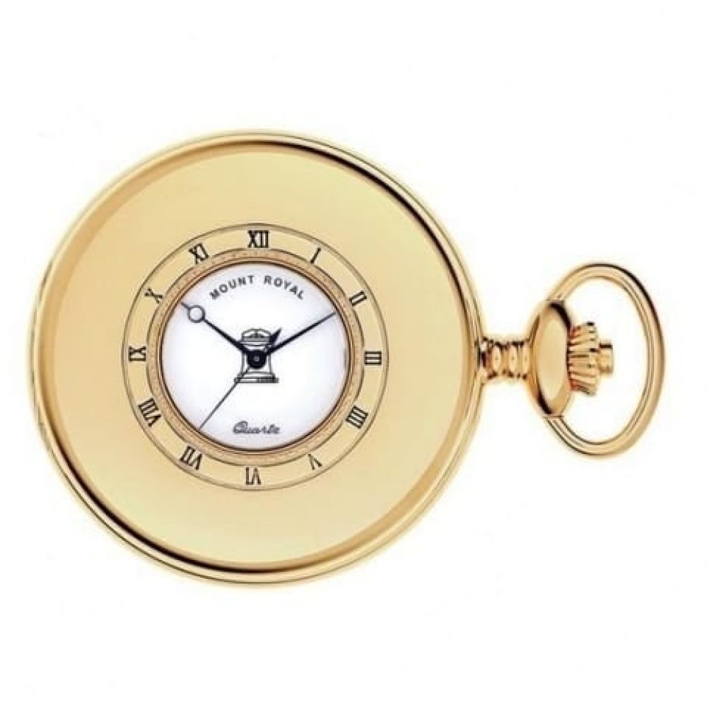 Masonic Gold Toned Quartz Half Hunter Pocket Watch