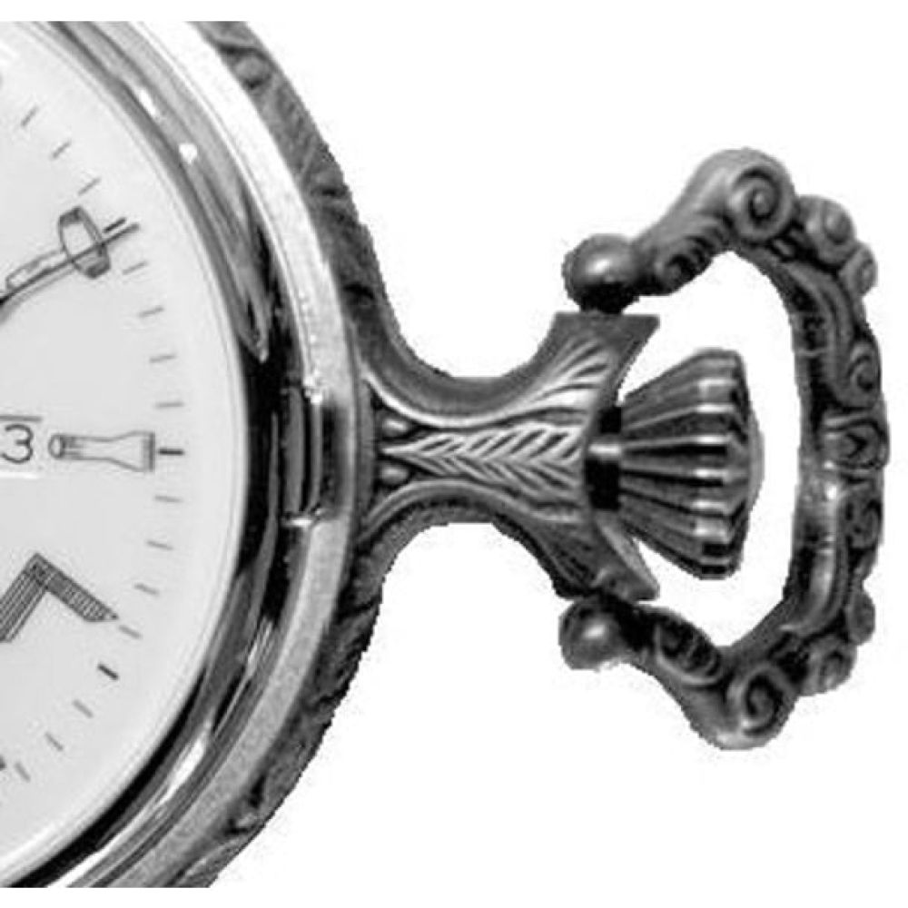 Full Hunter Silver Toned Masonic Quartz Pocket Watch With T-Bar Chain