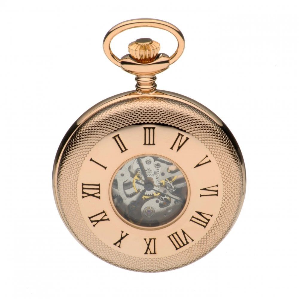 Rose Gold Polished Mechanical Half Hunter Pocket Watch With Roman Indexes