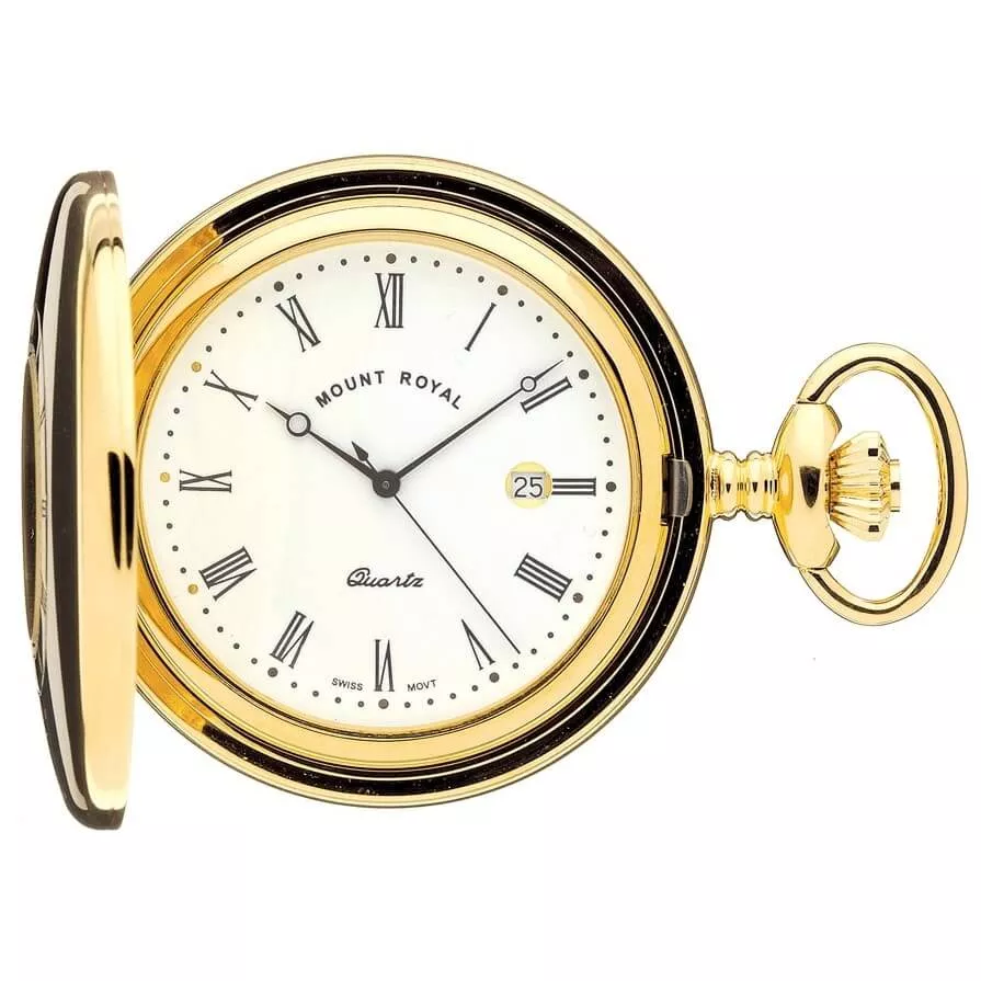 Gold Tone 17 Jewel Half Hunter Quartz Pocket Watch