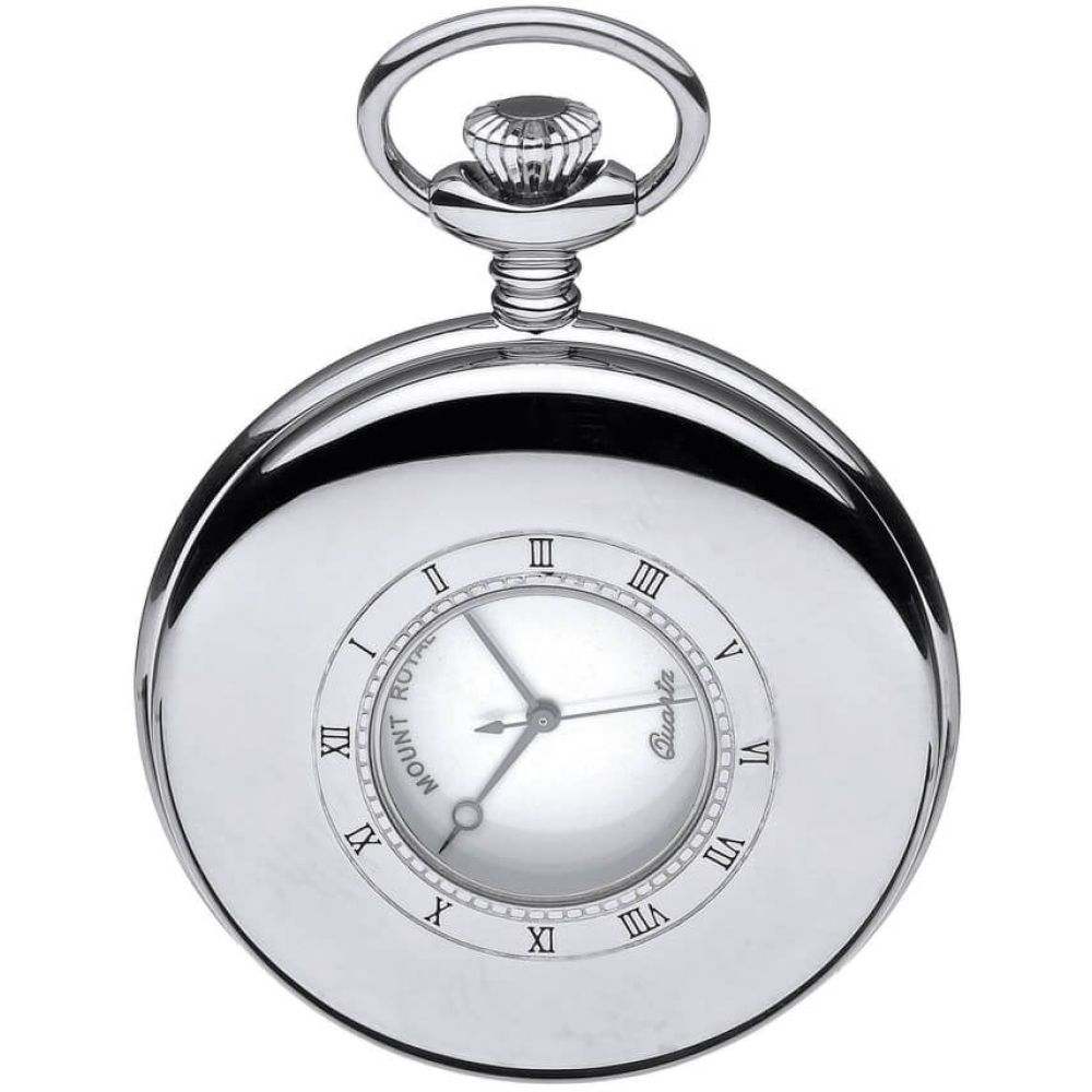 Polished Chrome Half Hunter Quartz Pocket Watch