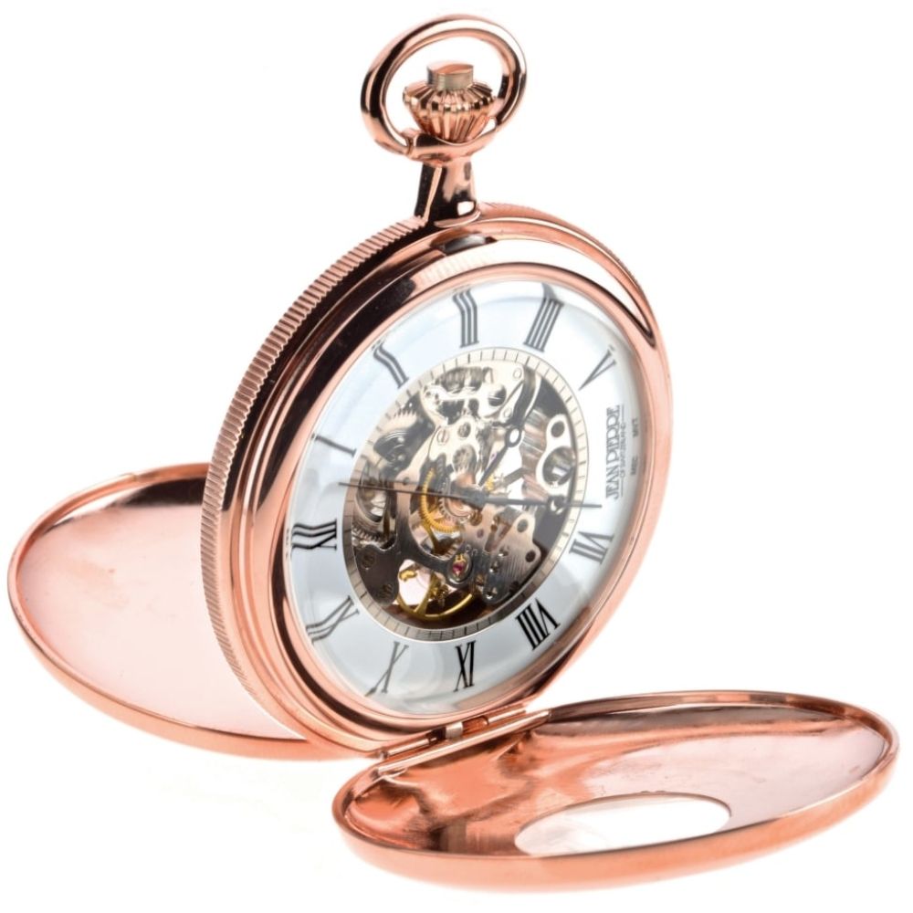 Rose Gold Toned Double Half Hunter Mechanical Pocket Watch