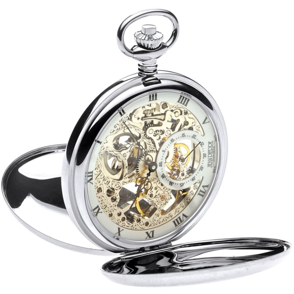 Polished Chrome Double Hunter Mechanical Pocket Watch