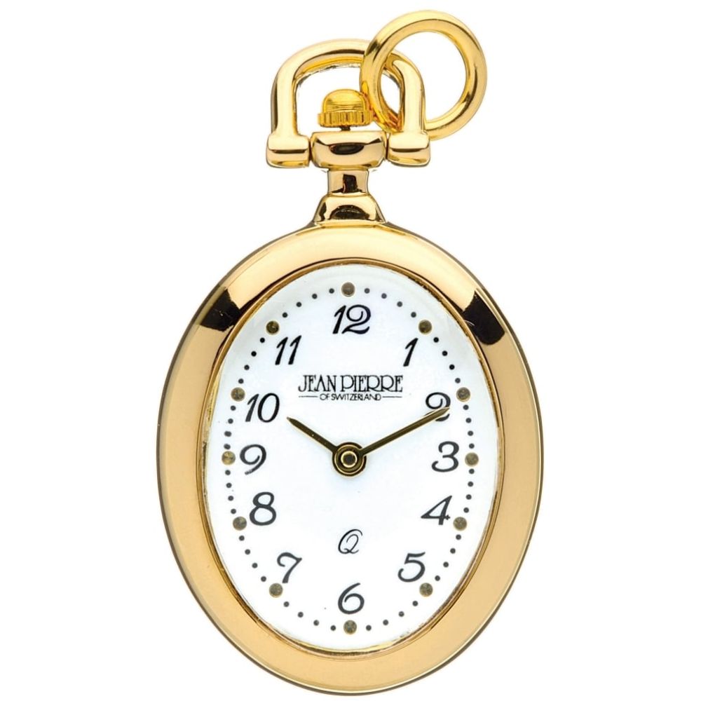 Gold Toned Open Face Oval Quartz Pendant Watch