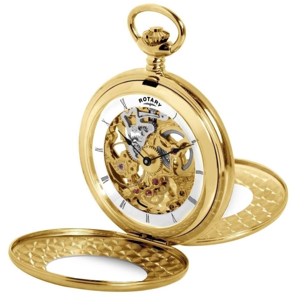 Gold Plated Mechanical Double Half Hunter Front and Back Pocket Watch