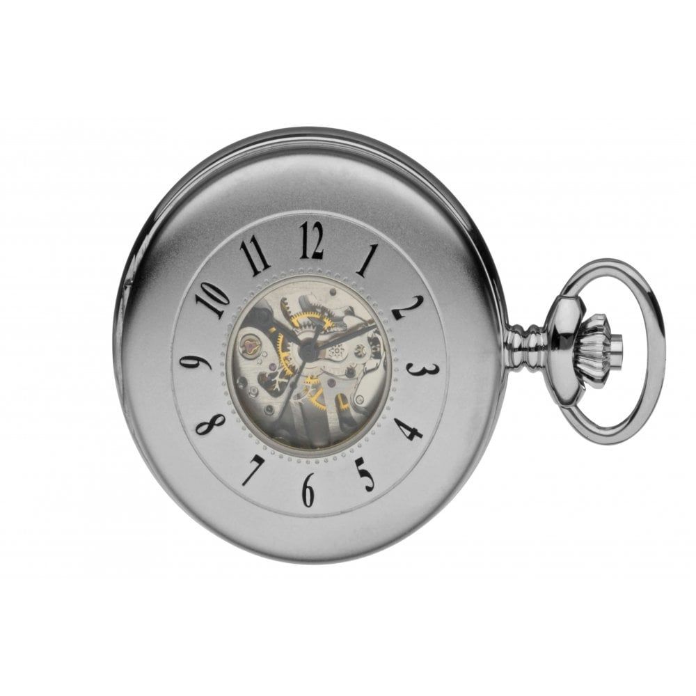 Matt Finish Chrome Polished Mechanical Half Hunter Pocket Watch