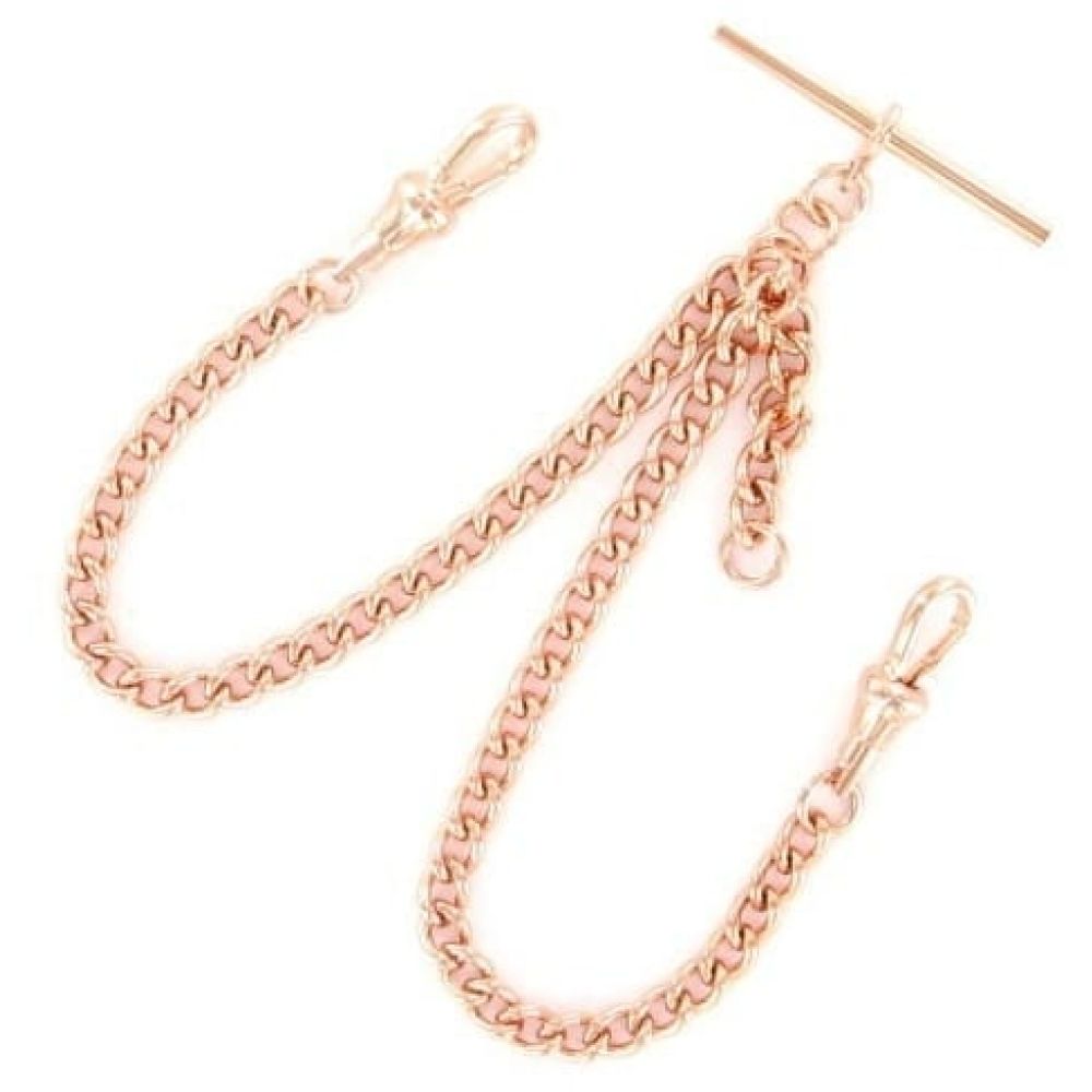 12 Inch Double Medium Rose Gold Plated Albert Pocket Watch Chain