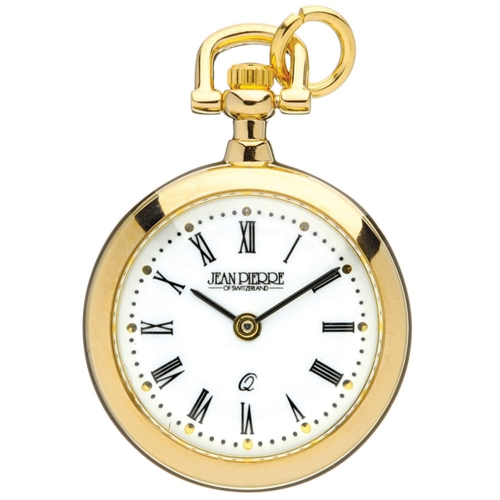 Gold Toned Open Face Quartz Pendant Watch With Roman Numerals