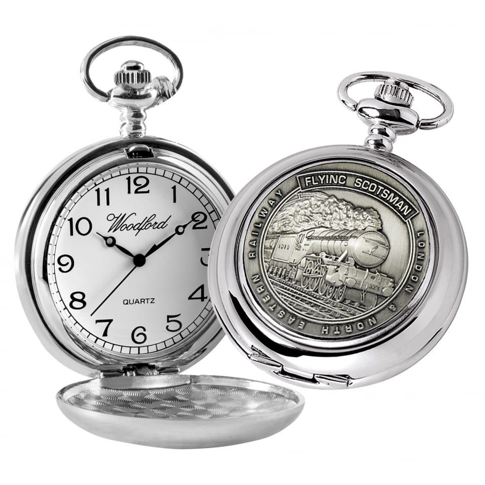Flying Scotsman Chrome Plated Full Hunter Quartz Pocket Watch