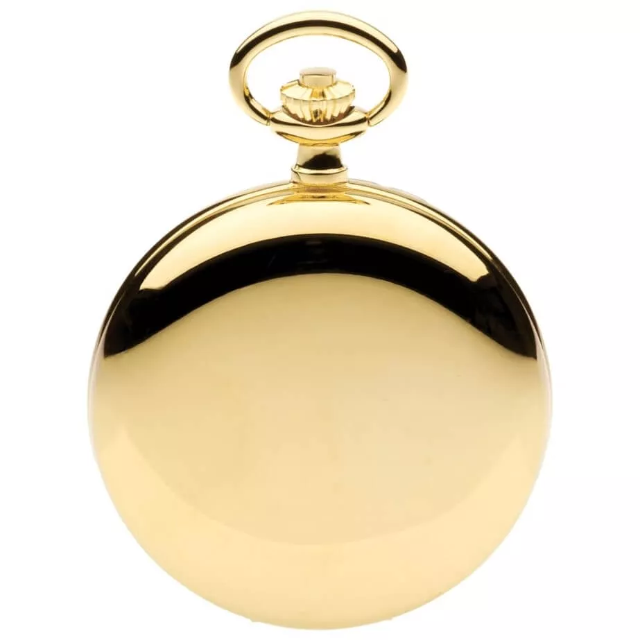 Gold Toned Full Hunter Mechanical Pocket Watch With Roman Numerals