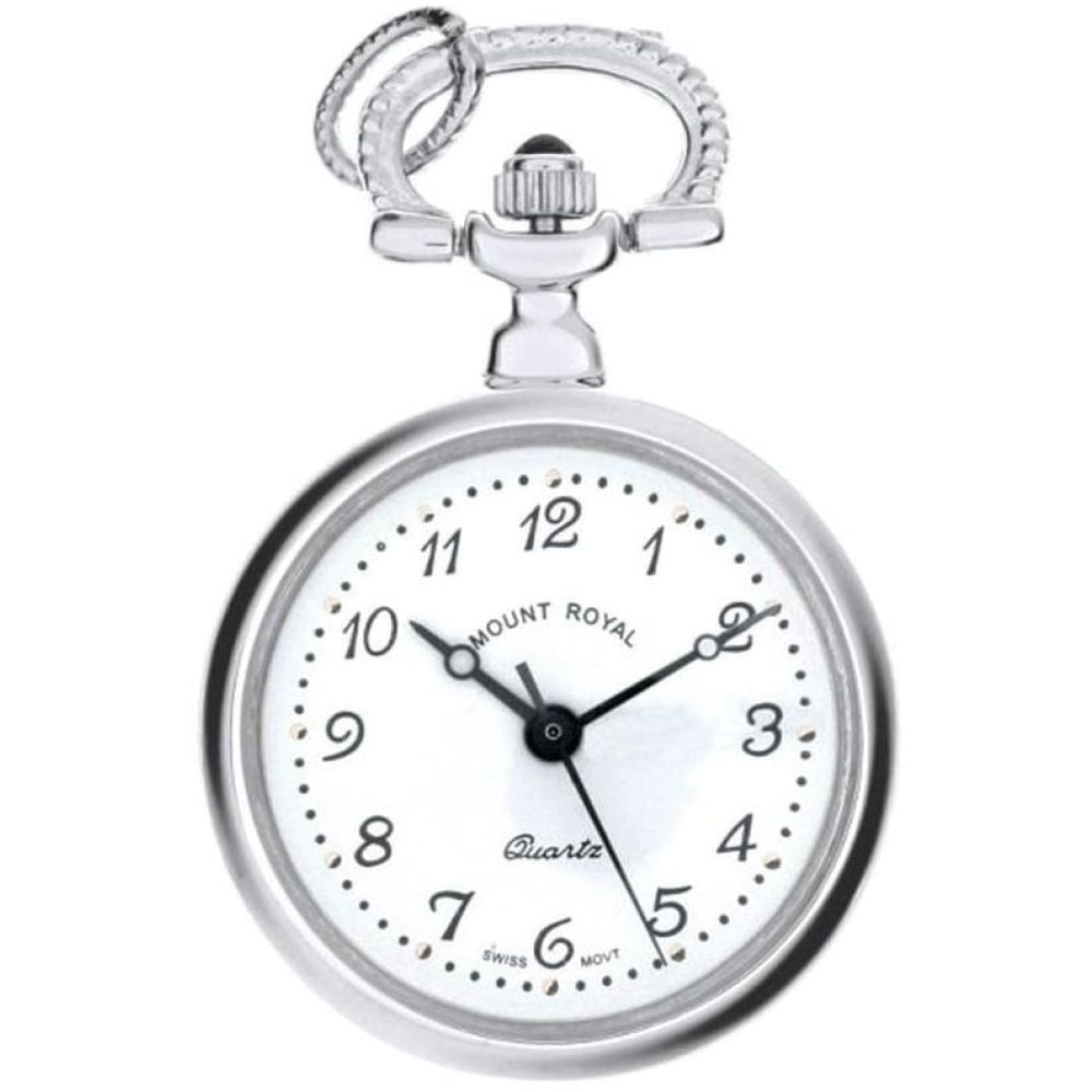 Silver Tone Open Faced Quartz Pendant Necklace Watch With Arabic Indexes