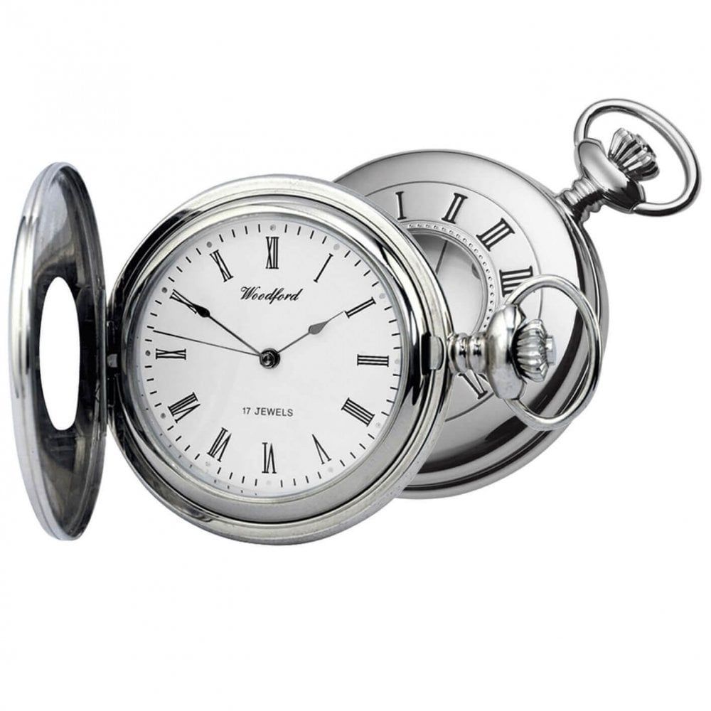 Half Hunter Chrome Plated 17 Jewel Mechanical Pocket Watch