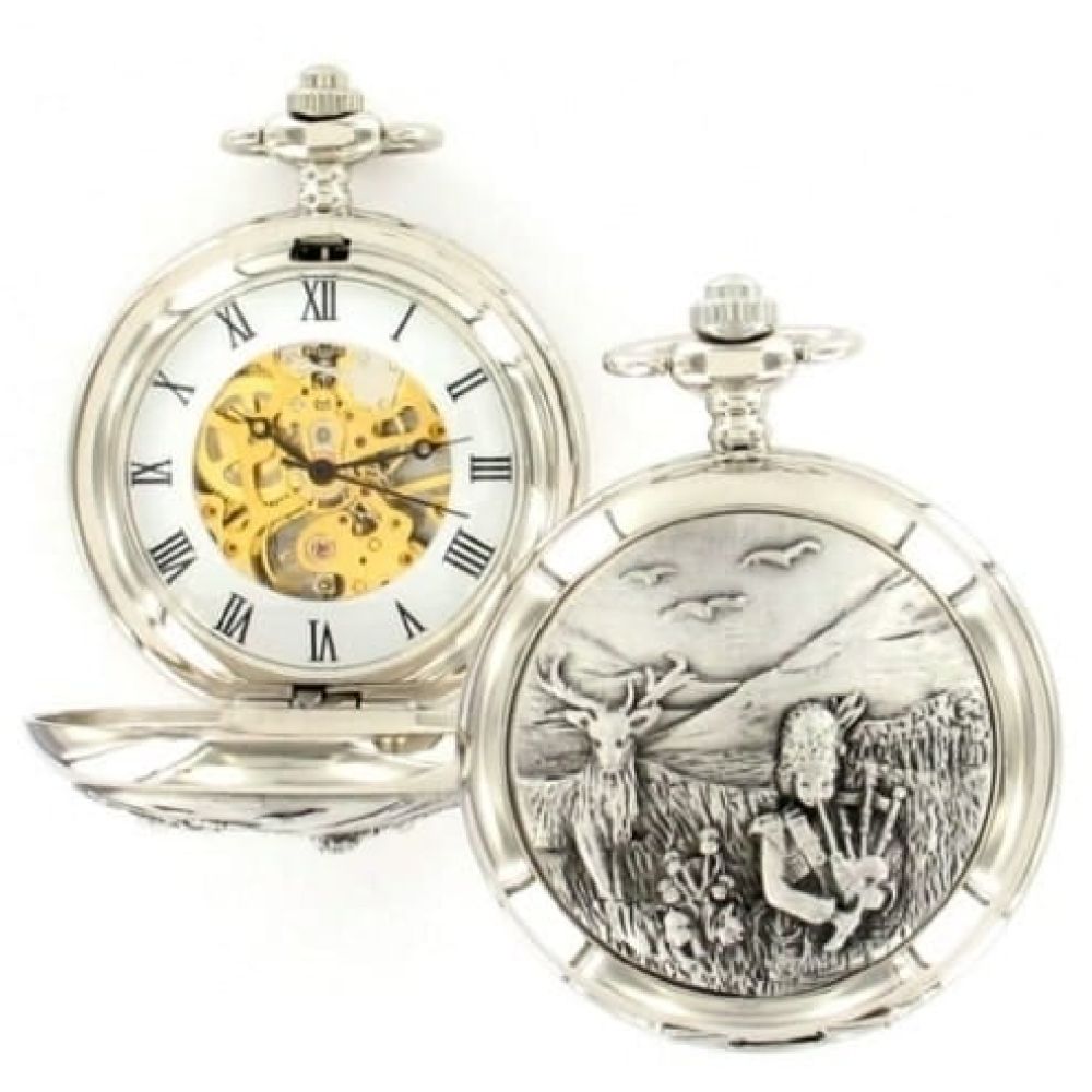 Bag Piper Pewter Double Hunter Mechanical Pocket Watch