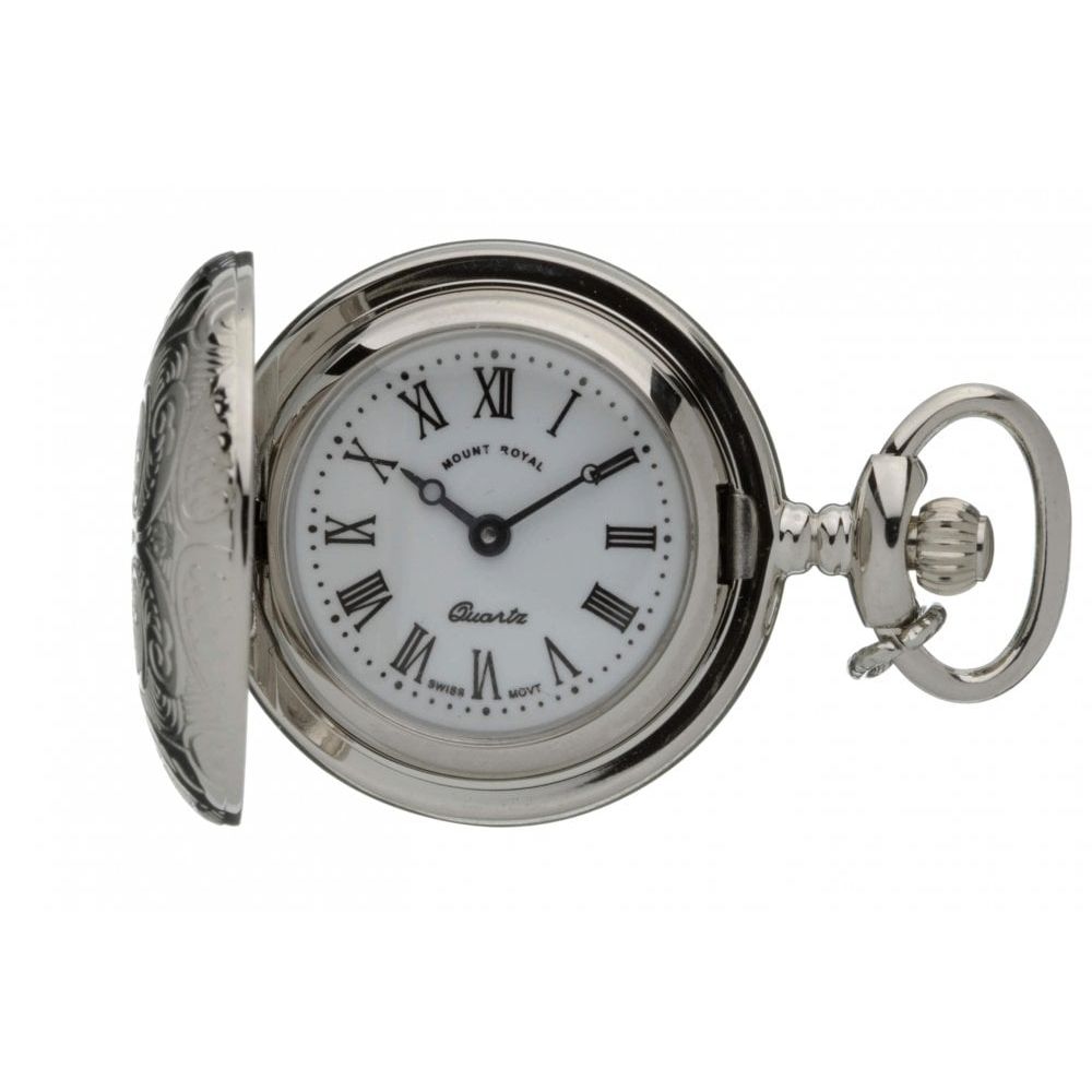Silver Tone Full Hunter Pendant Necklace Watch With Roman Indexes