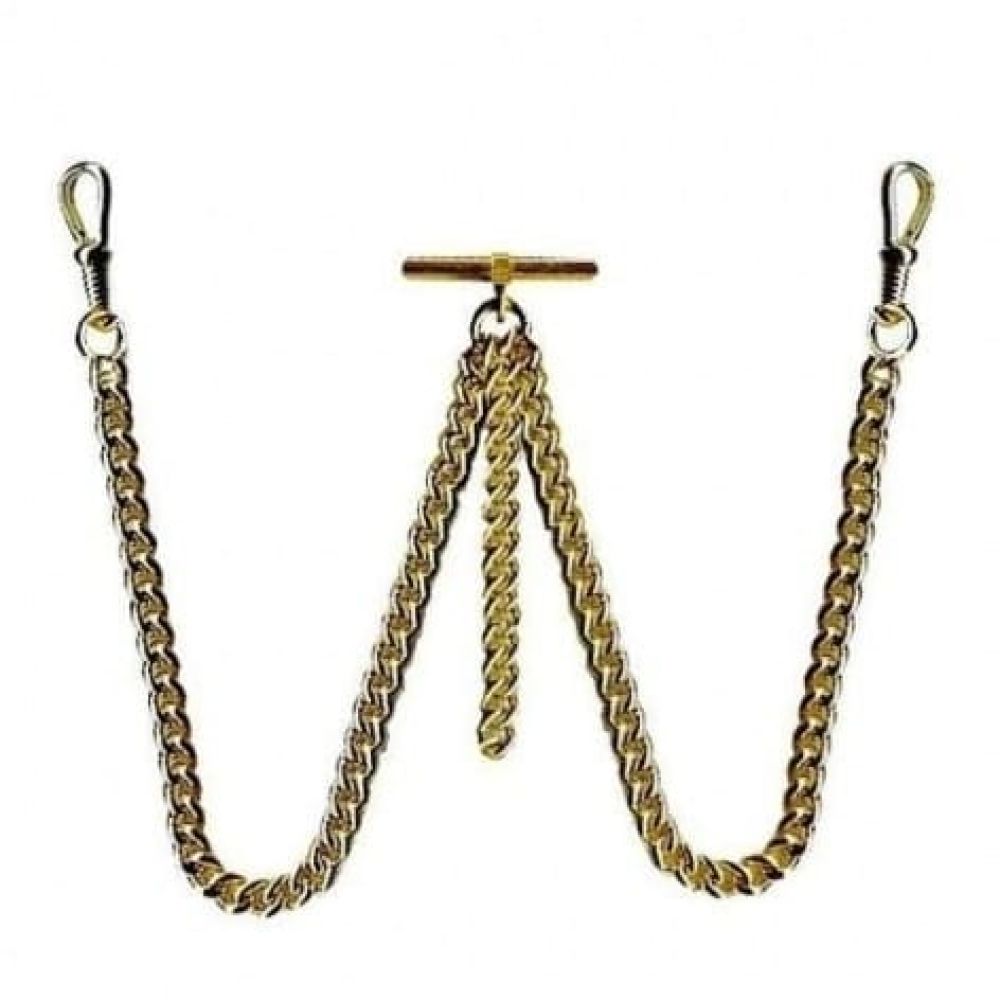 Double 12 Inch Gold Plated T-Bar Albert Chain