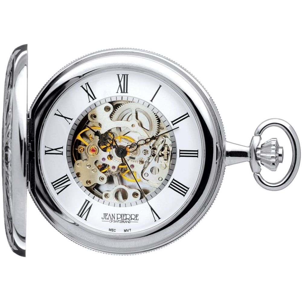 Polished Chrome Double Hunter Mechanical Pocket Watch