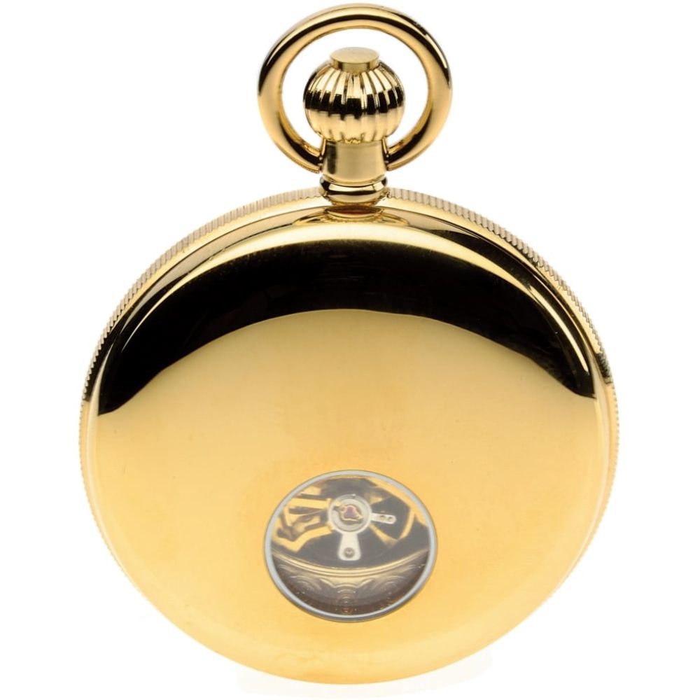 Gold Toned Double Hunter Mechanical Pocket Watch With Heartbeat Window