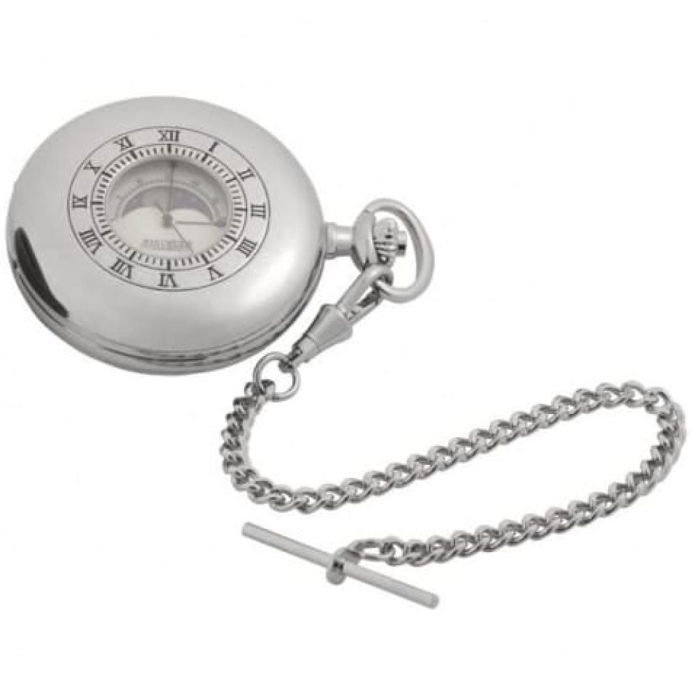 Moon Dial Half Double Hunter Two Tone Quartz Pocket Watch With Pouch