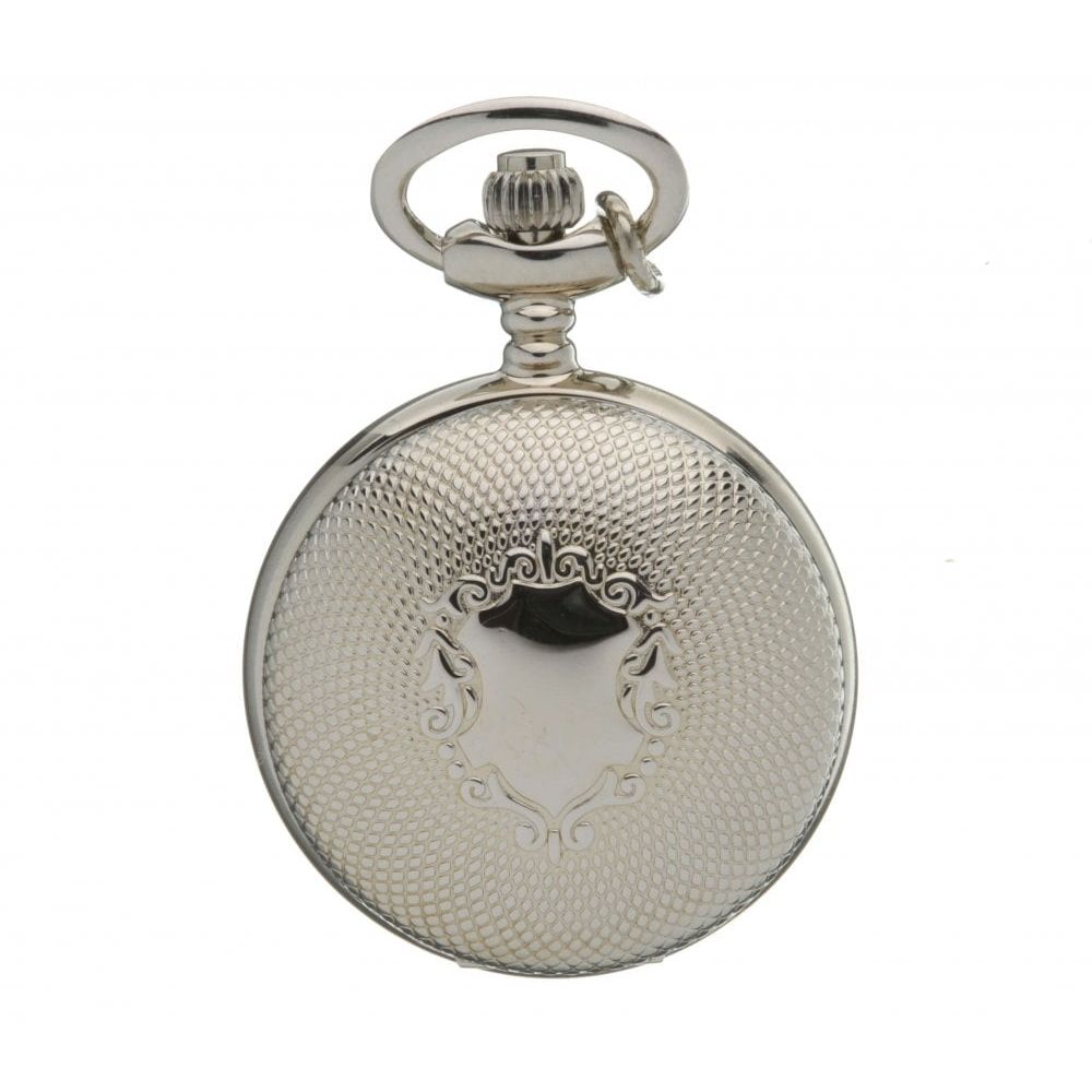 Silver Tone Full Hunter Quartz Pendant Necklace Watch with Pattern