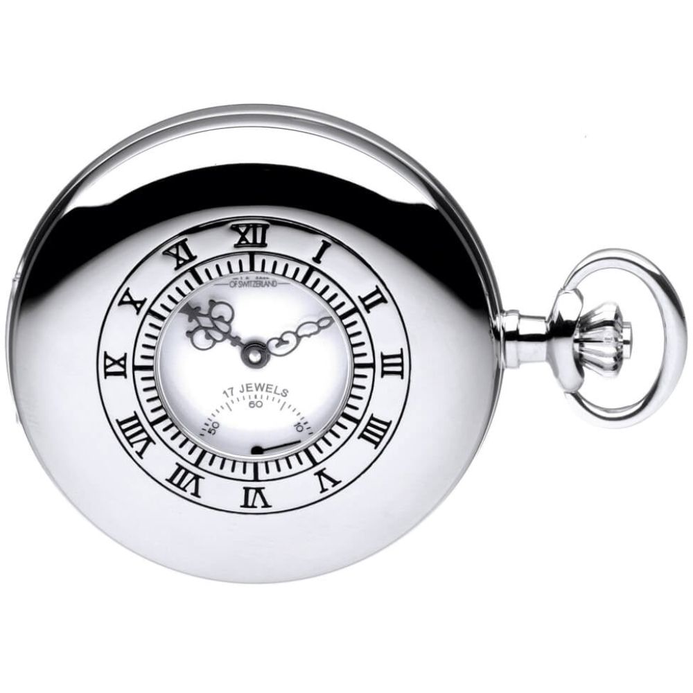 Polished Chrome Mechanical Half Hunter Pocket Watch