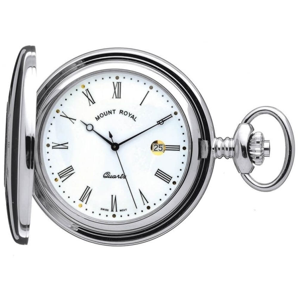 Polished Chrome Half Hunter Quartz Pocket Watch