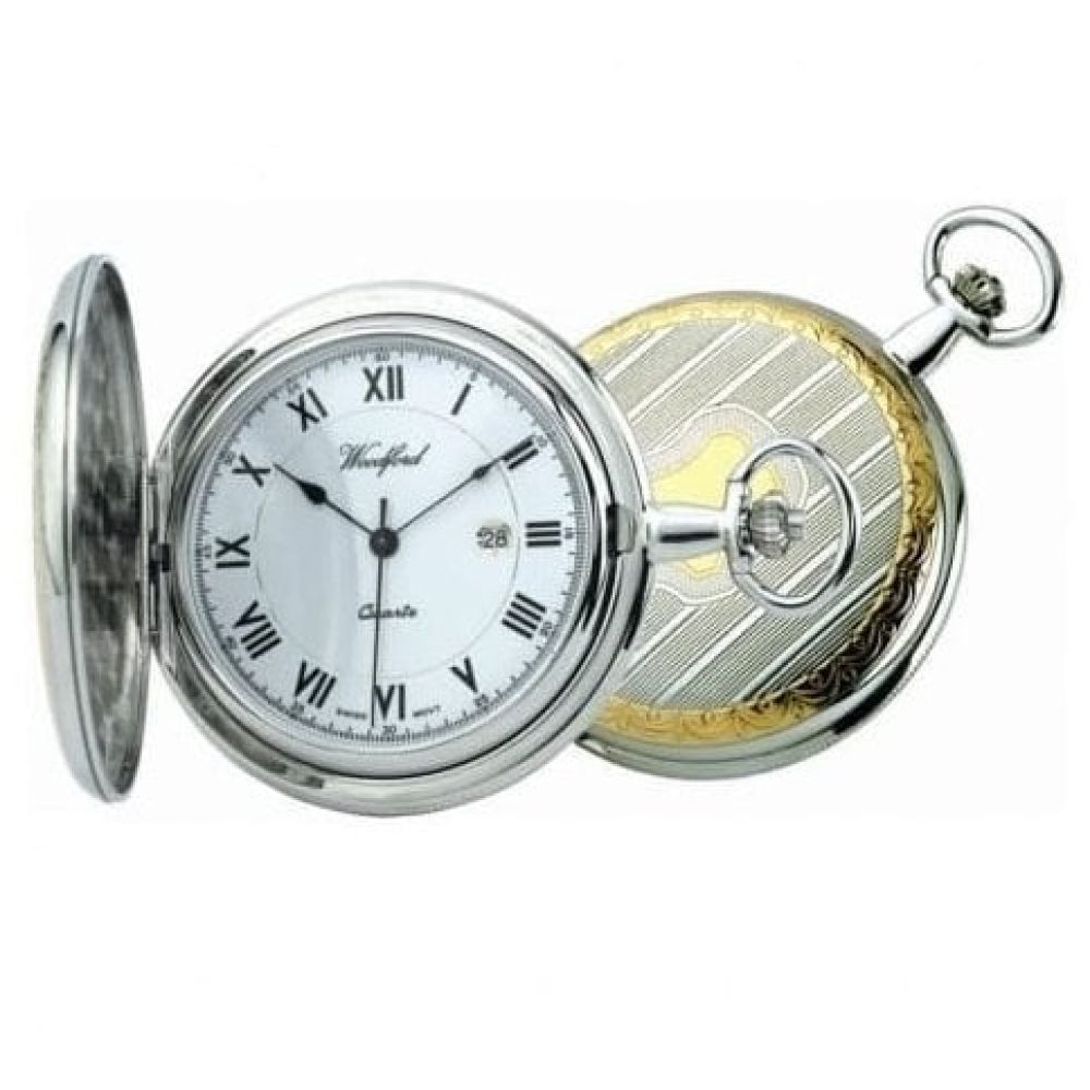 Chrome/gold Plated Swiss Quartz Full Hunter Pocket Watch