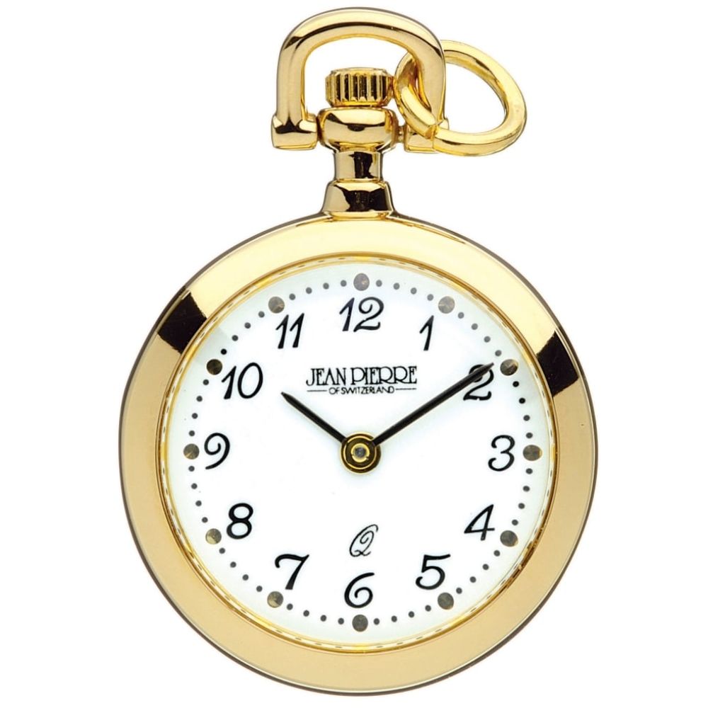 Gold Toned Open Face Quartz Pendant Watch With Arabic Numerals