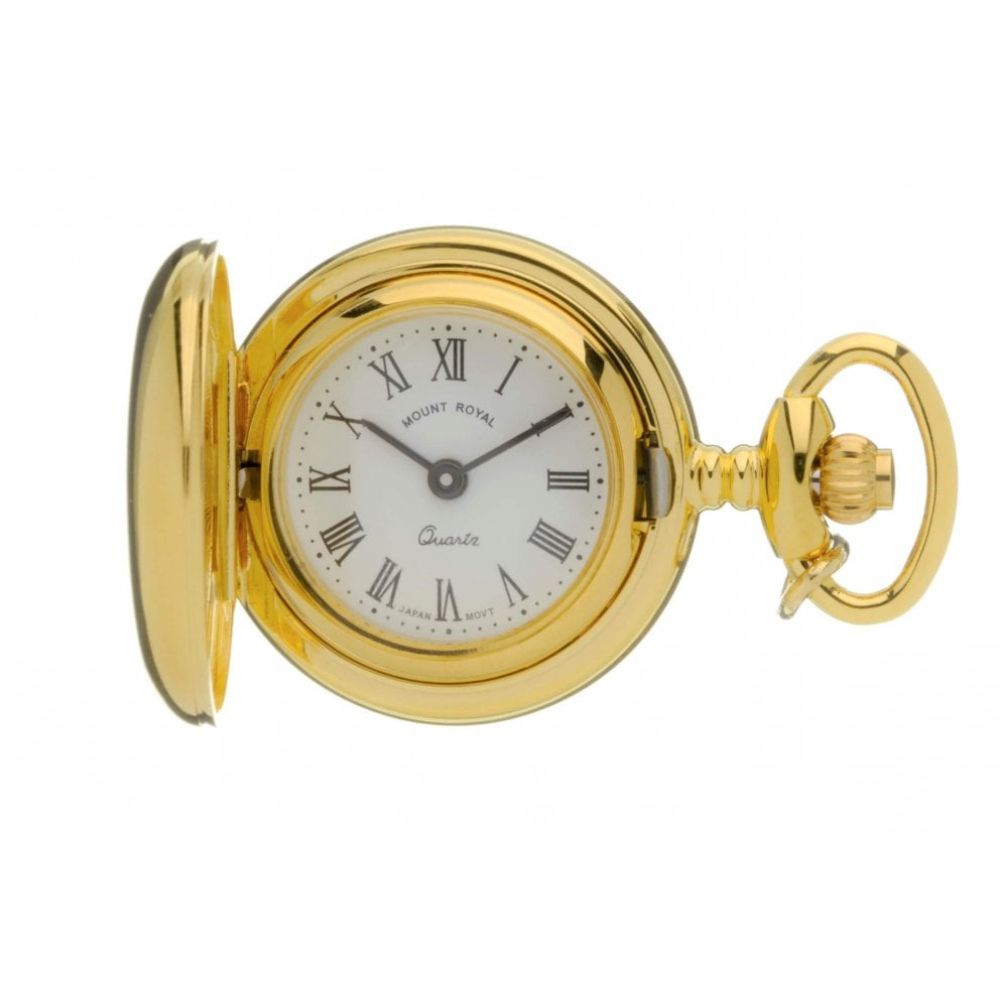 Gold Tone Full Hunter Quartz Pendant Necklace Watch With Roman Indexes