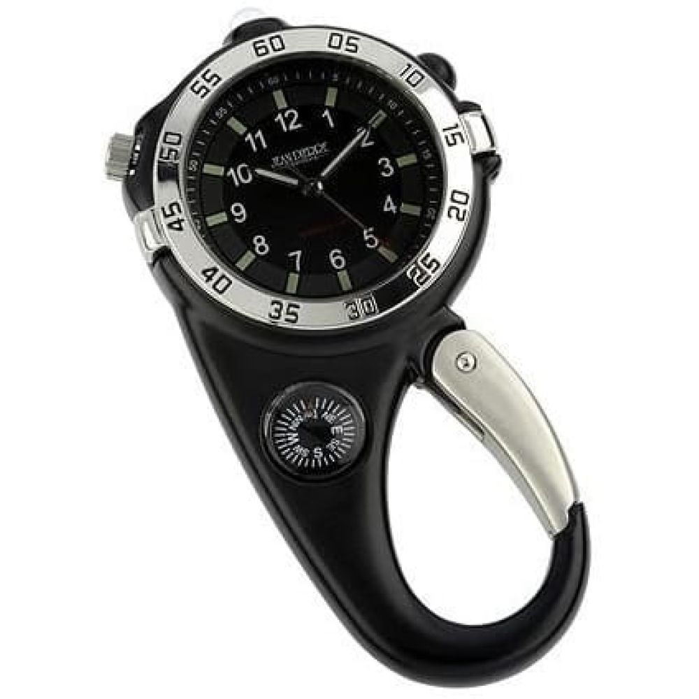 Carabiner Stainless Steel Black Compass Clip Watch