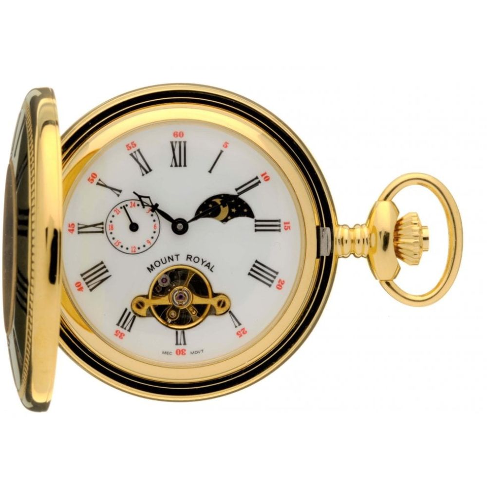 Gold Tone Mechanical Half Hunter Pocket Watch With Roman Indexes