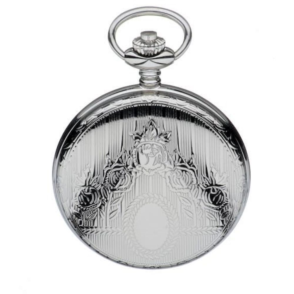 Chrome Polished Full Hunter Quartz Pocket Watch with Roman Indexes