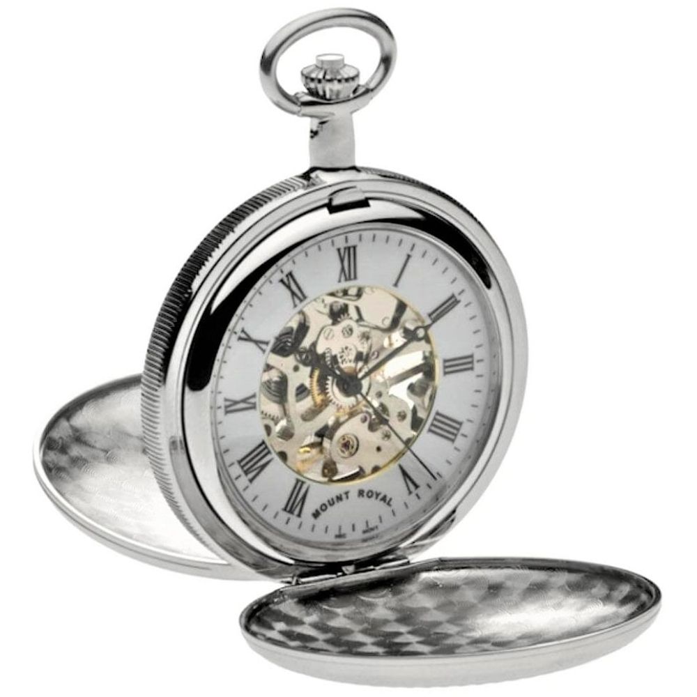 Chrome Polished Mechanical Double Hunter Pocket Watch With Roman Indexes
