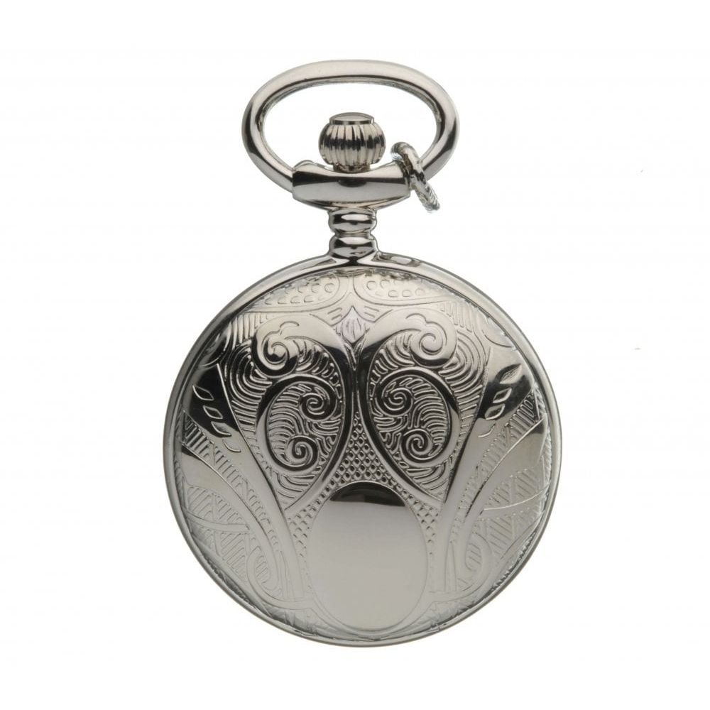 Silver Tone Full Hunter Pendant Necklace Watch With Roman Indexes