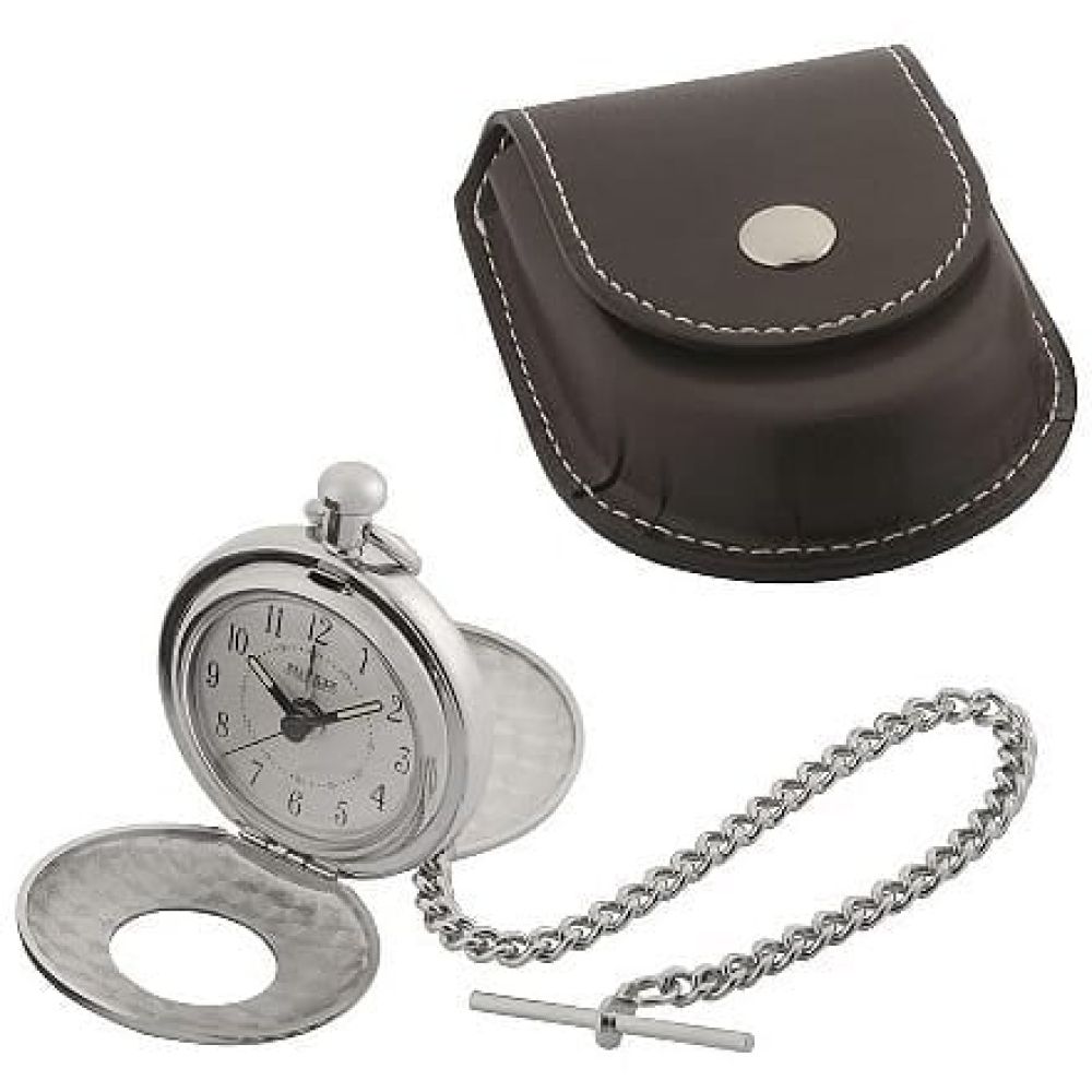 Polished Chrome Double Half Hunter Alarm Pocket Watch With Pouch