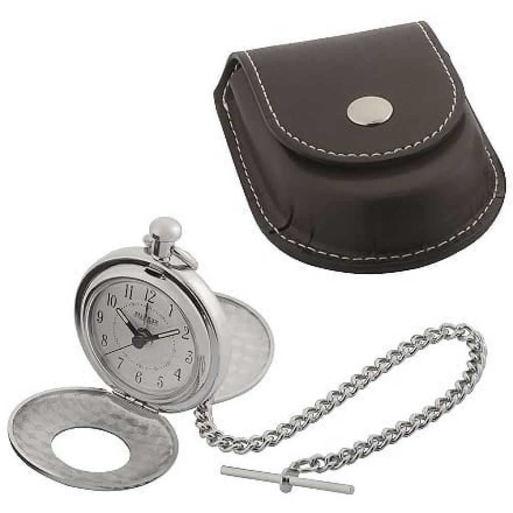 Polished Chrome Double Half Hunter Alarm Pocket Watch With Pouch