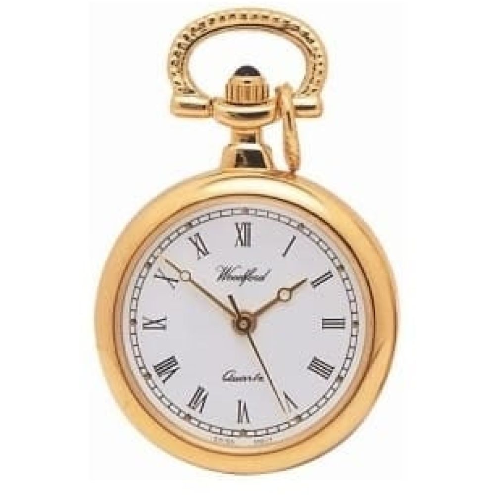 Gold Plated Swiss Quartz Open Face Pendant Necklace Watch