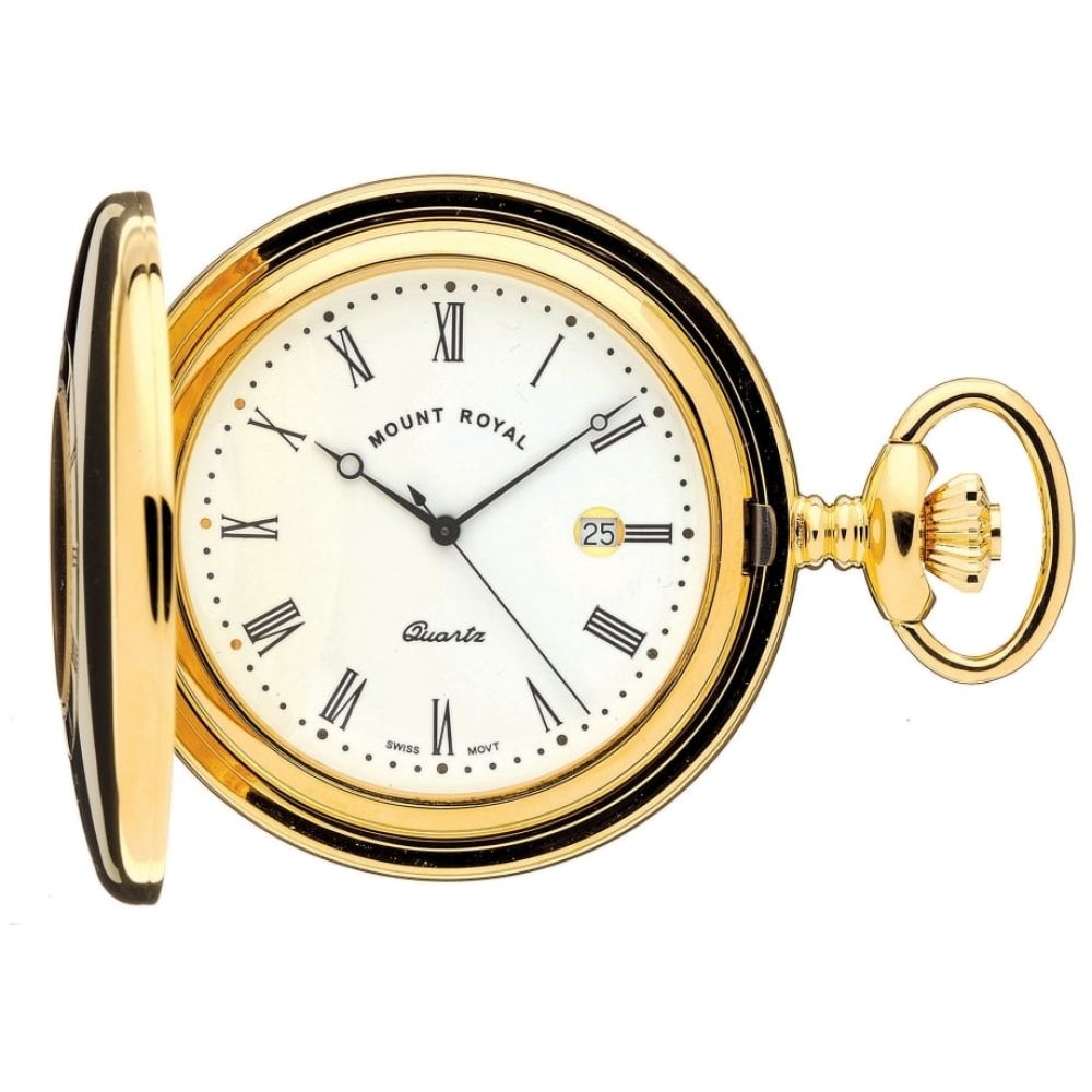 Gold Tone 17 Jewel Half Hunter Quartz Pocket Watch