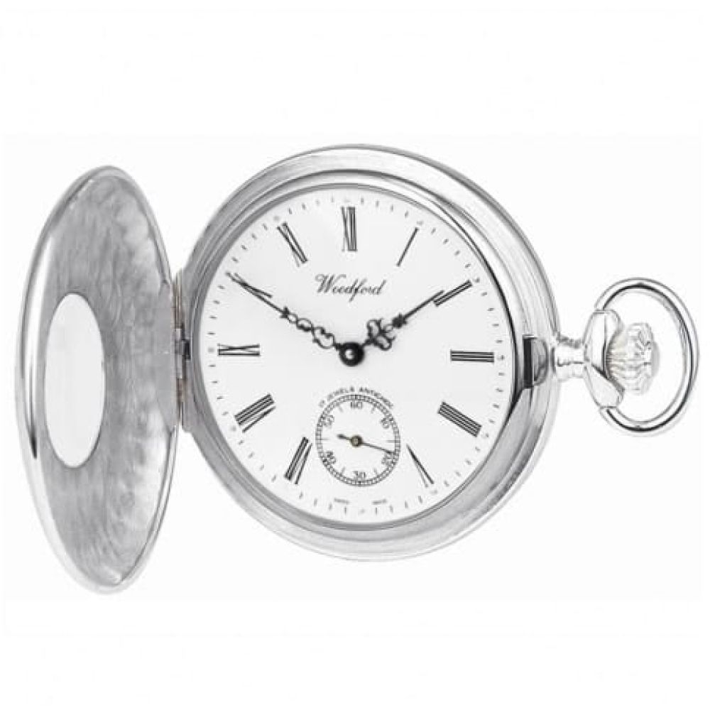 Sterling Silver 17 Jewel Half Hunter Mechanical Pocket Watch & Albert Chain