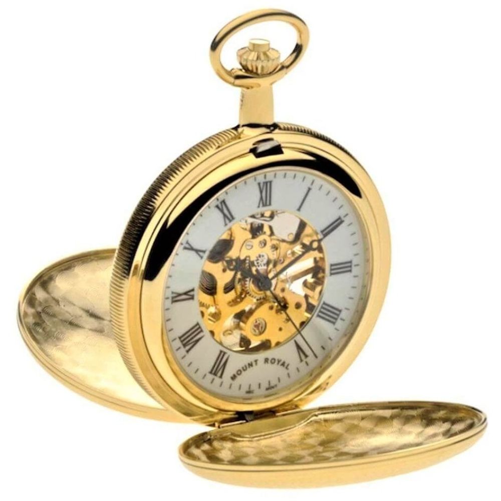 Gold Tone Mechanical Double Hunter Pocket Watch With Roman Indexes