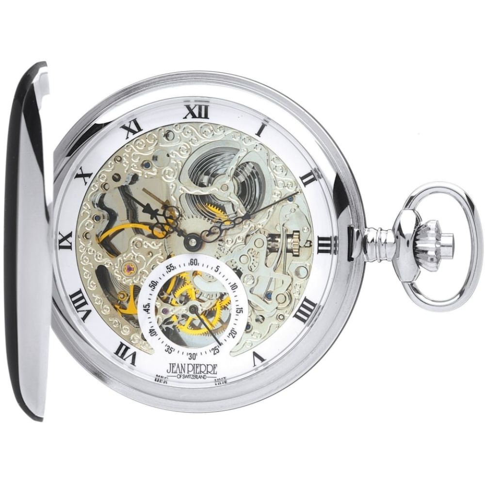 Polished Chrome Double Hunter Mechanical Pocket Watch