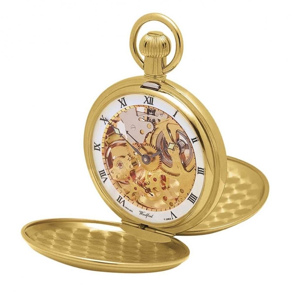 Gold Plated 17 Jewel Swiss Mechanical Double Hunter Pocket Watch 1014