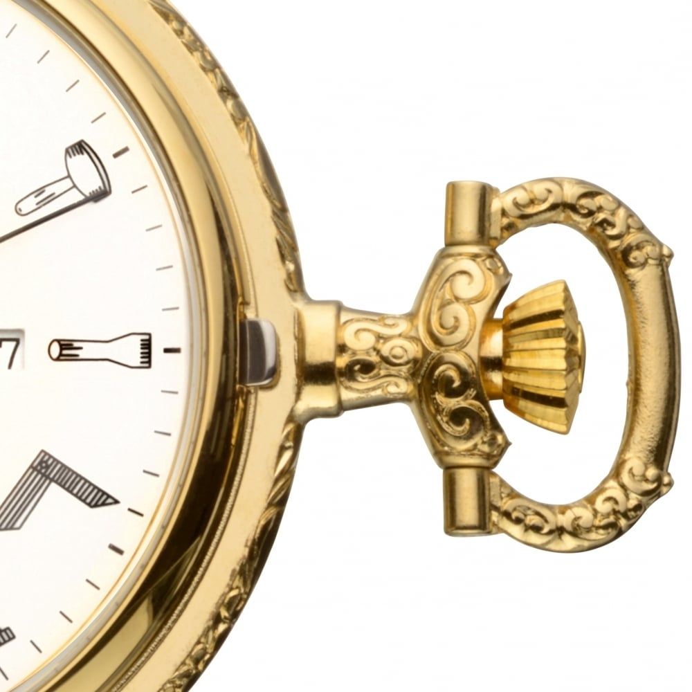 Gold Toned Masonic Half Hunter Quartz Pocket Watch