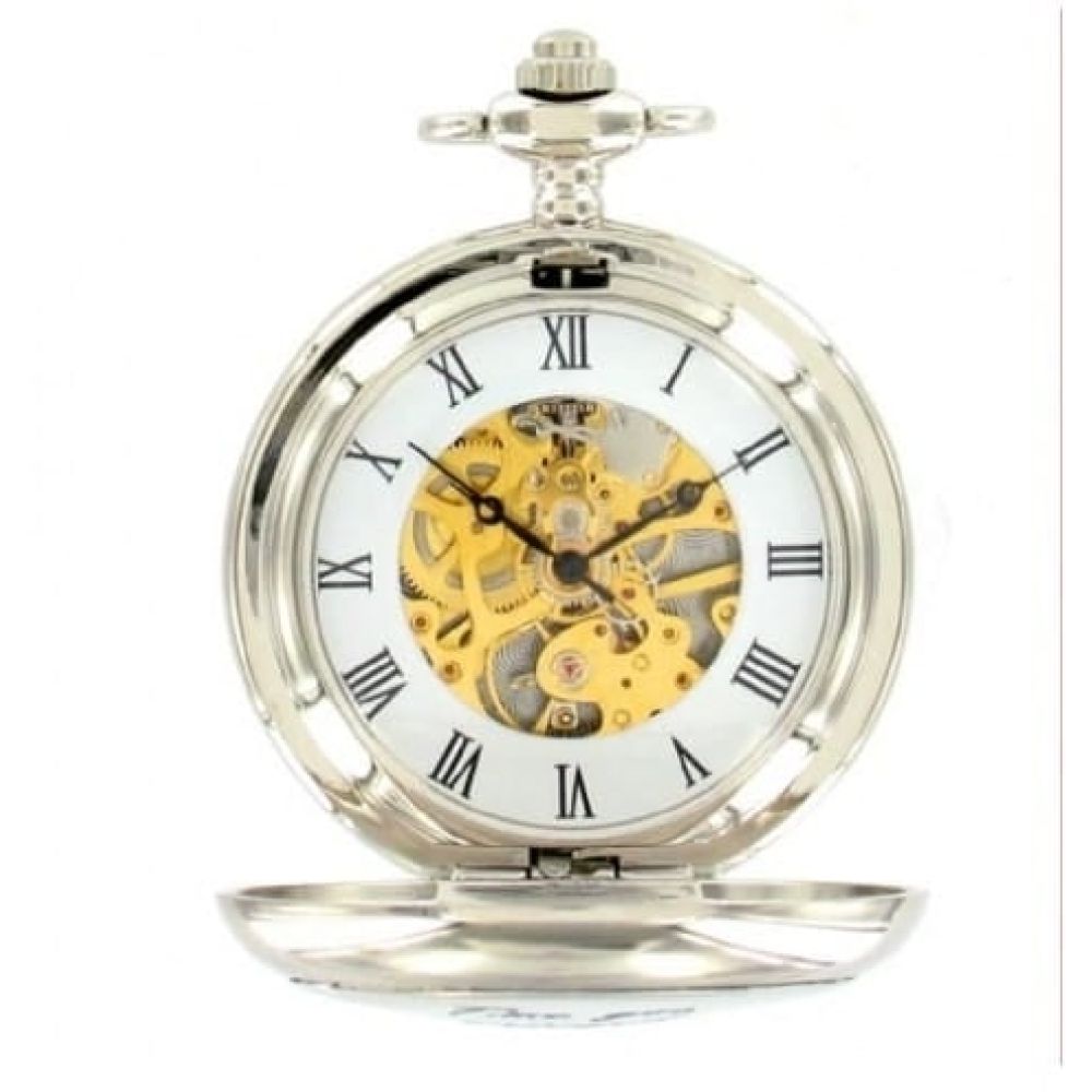 T S Elliot Chrome Pewter Double Hunter Mechanical Pocket Watch