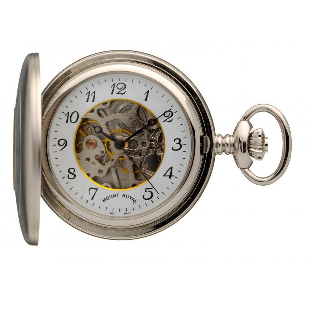 Matt Finish Chrome Polished Mechanical Half Hunter Pocket Watch
