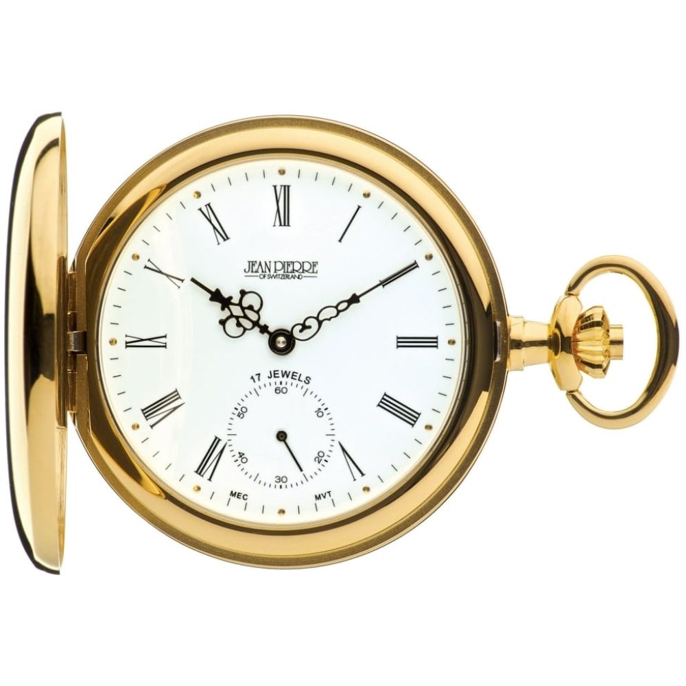 Gold Toned Full Hunter Mechanical Pocket Watch With Roman Numerals