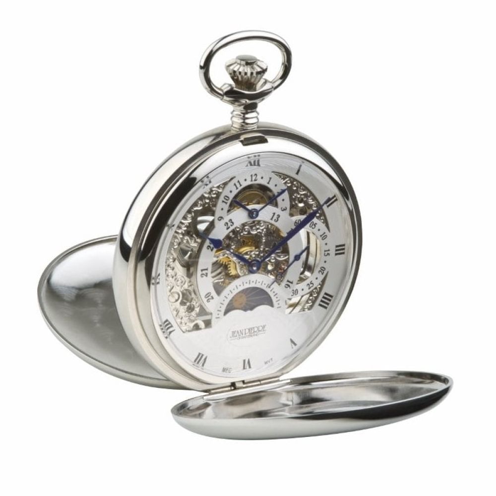 Polished Chrome Double Hunter Dual Dial & Moon dial Pocket Watch