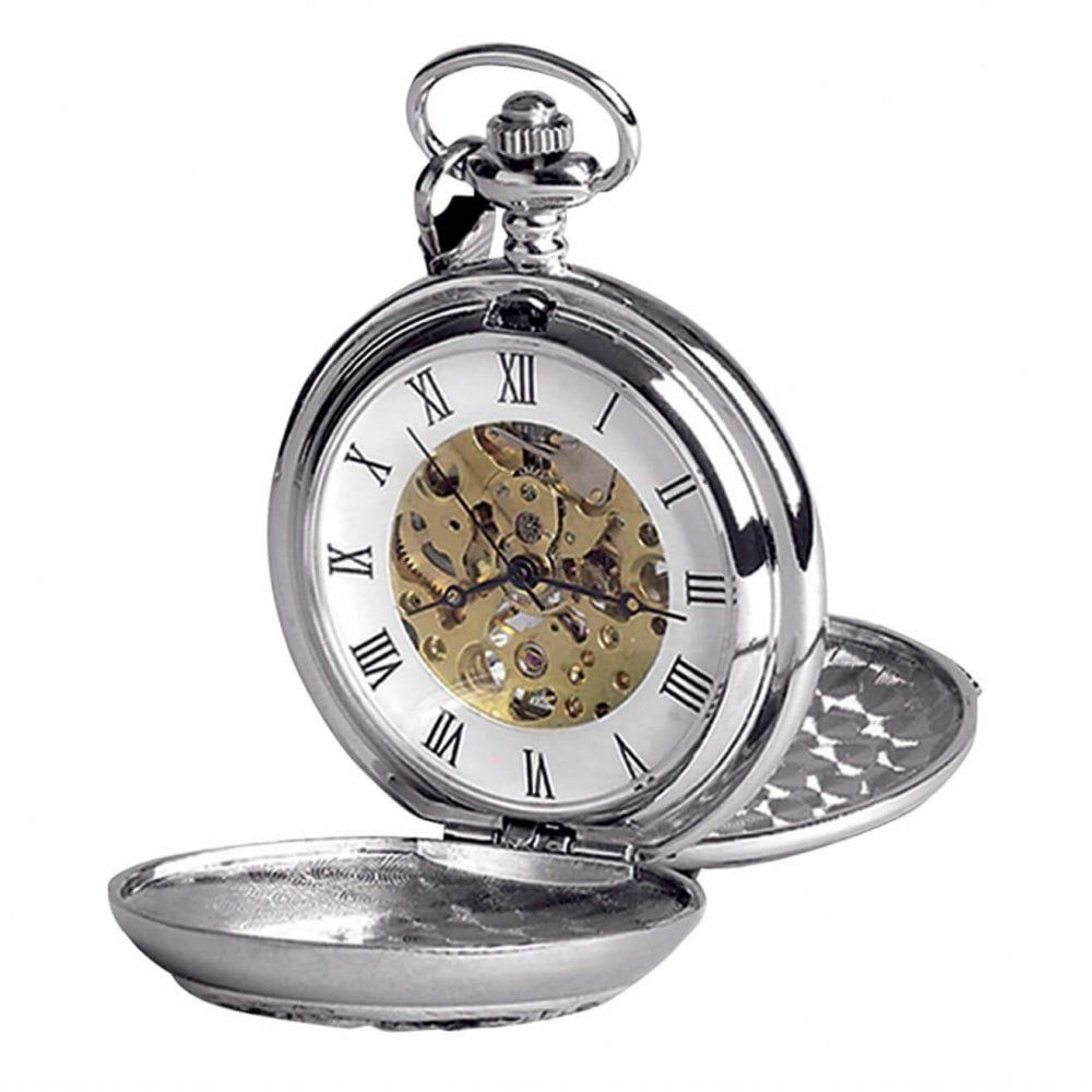 Celtic Knot Work Chrome Pewter Mechanical Double Hunter Pocket Watch