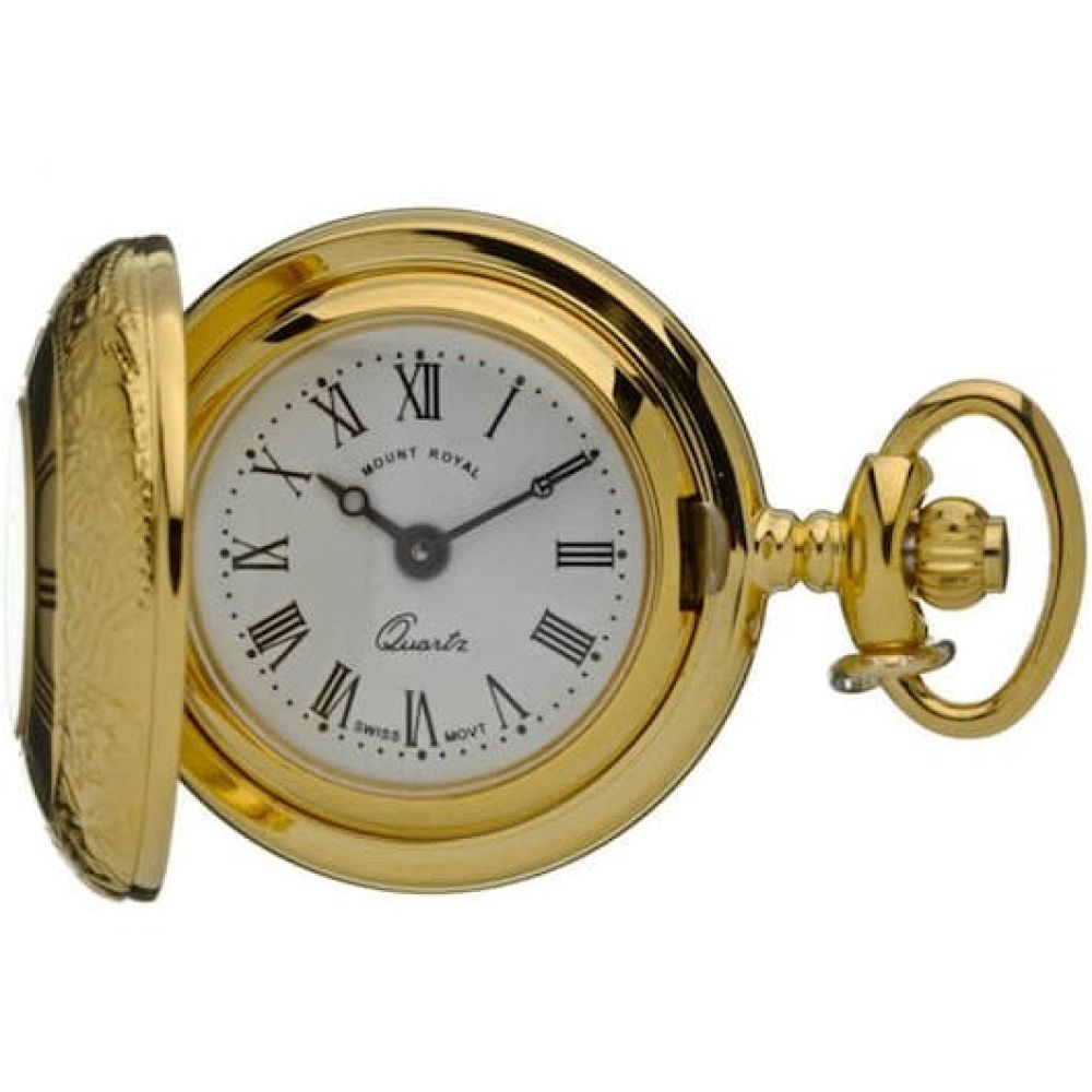 Gold Tone Half Hunter Quartz Pendant Necklace Watch With Roman Indexes